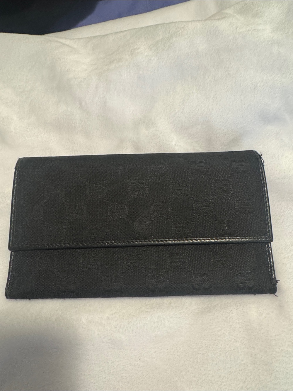 Vintage Trifold Gucci Canvas Black Textured Fold-Over Clutch Wallet